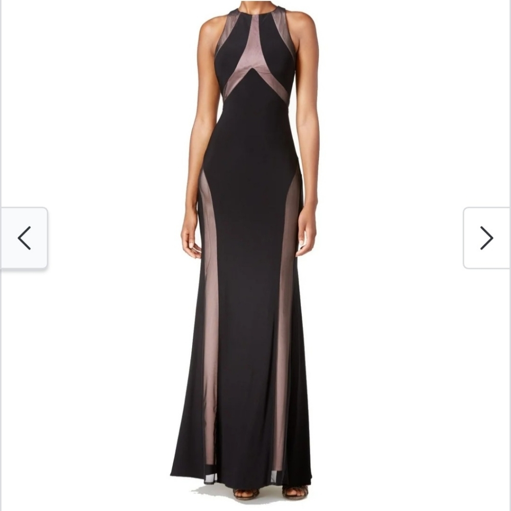 Nightway Black Nude Open Back Mesh Sheath Dress